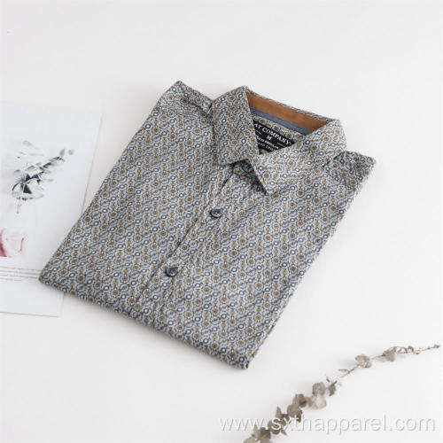 Men's Print Sateen Long Sleeve Cotton Shirt